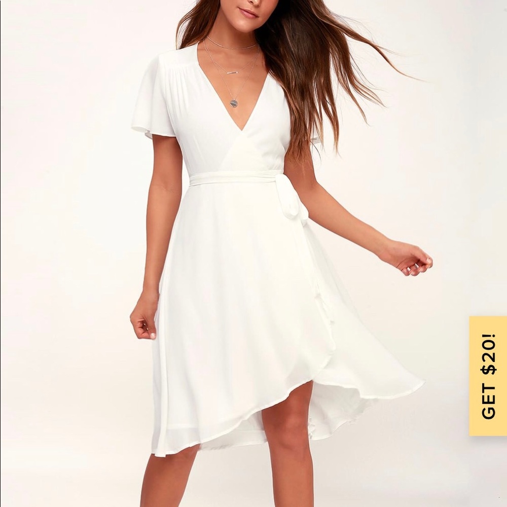 White midi wrap dress - Lulu’s - size small